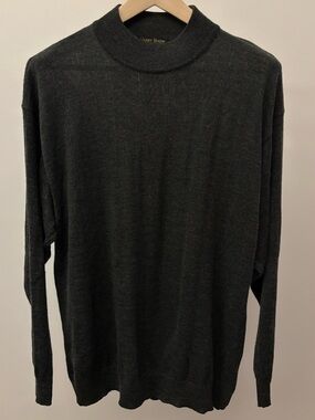 Harry Rosen Mock Neck Knit Sweater Dark Gray Wool Blend XL Made in Italy